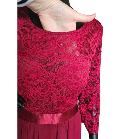 Red Illusion Lace Top Chiffon Maxi Dress - Ever Pretty - Picture 6 of 13